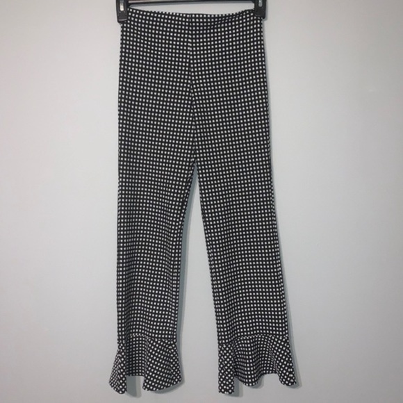 DESIGN LAB by LORD & TAYLOR Black & White Gingham Checkered Flare Cropped Pants - Picture 7 of 12